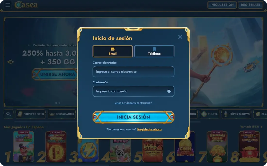 iniciar sesión en el casino casea con correo electronico