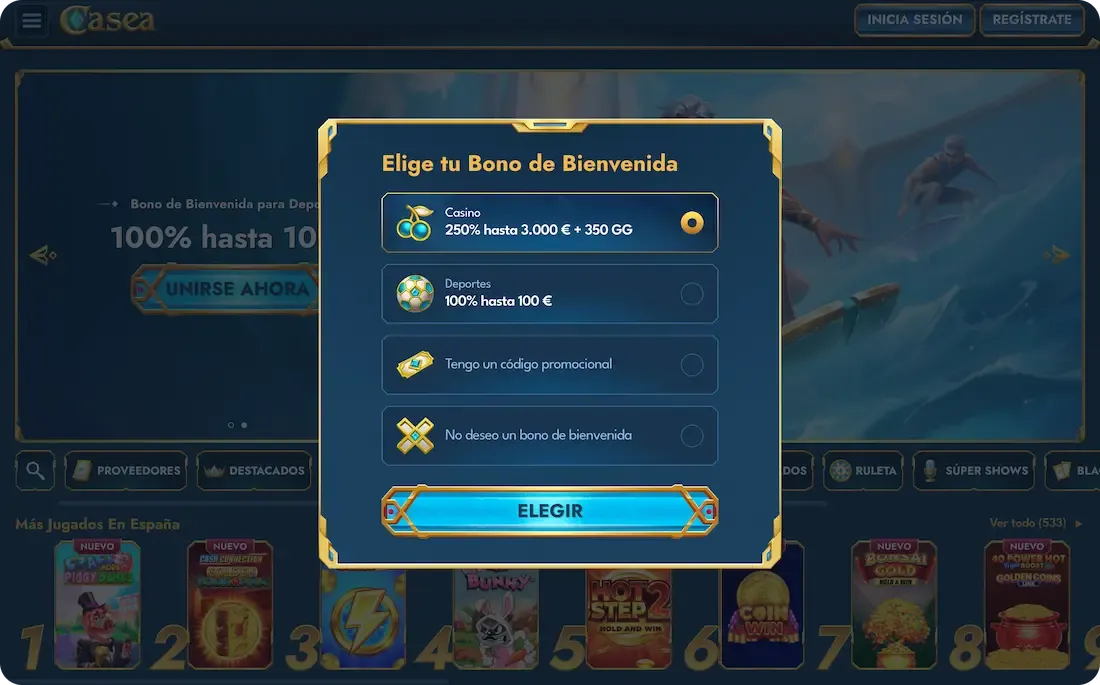 bono de bienvenida del casino casea